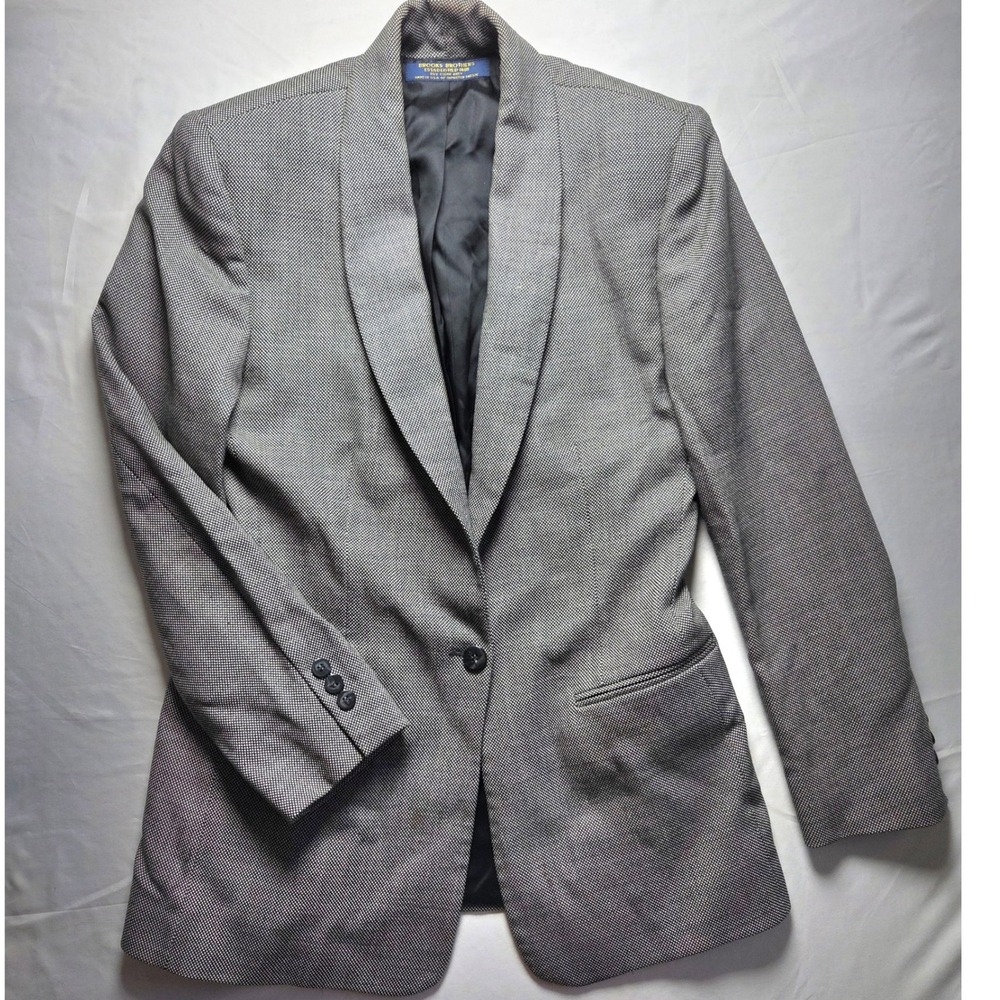 Brooks Brothers Womens Pure Wool Shawl Collar Blazer Jacket Grey Black White 6